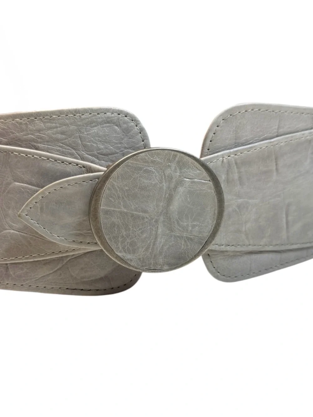 Vintage MO by Maria Roca Wide Waist Cummerbund Belt Croc Embossed Gray Leather L